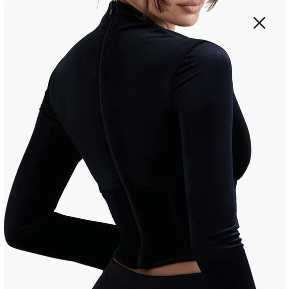 House of CB Leonora Stretch Velvet Corset- Black - Picture 2 of 6